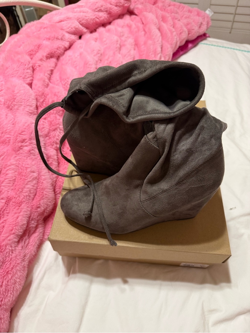 Women's Gray Suede over the knee Wedge Boots size medium 10